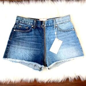 Revice Yin Yan Tokyo Wash Two Tone Zipper Raw Hem Cut-off Shorts NWT ~ 28